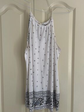White Sleeveless Halter tank with Black Bandana Print